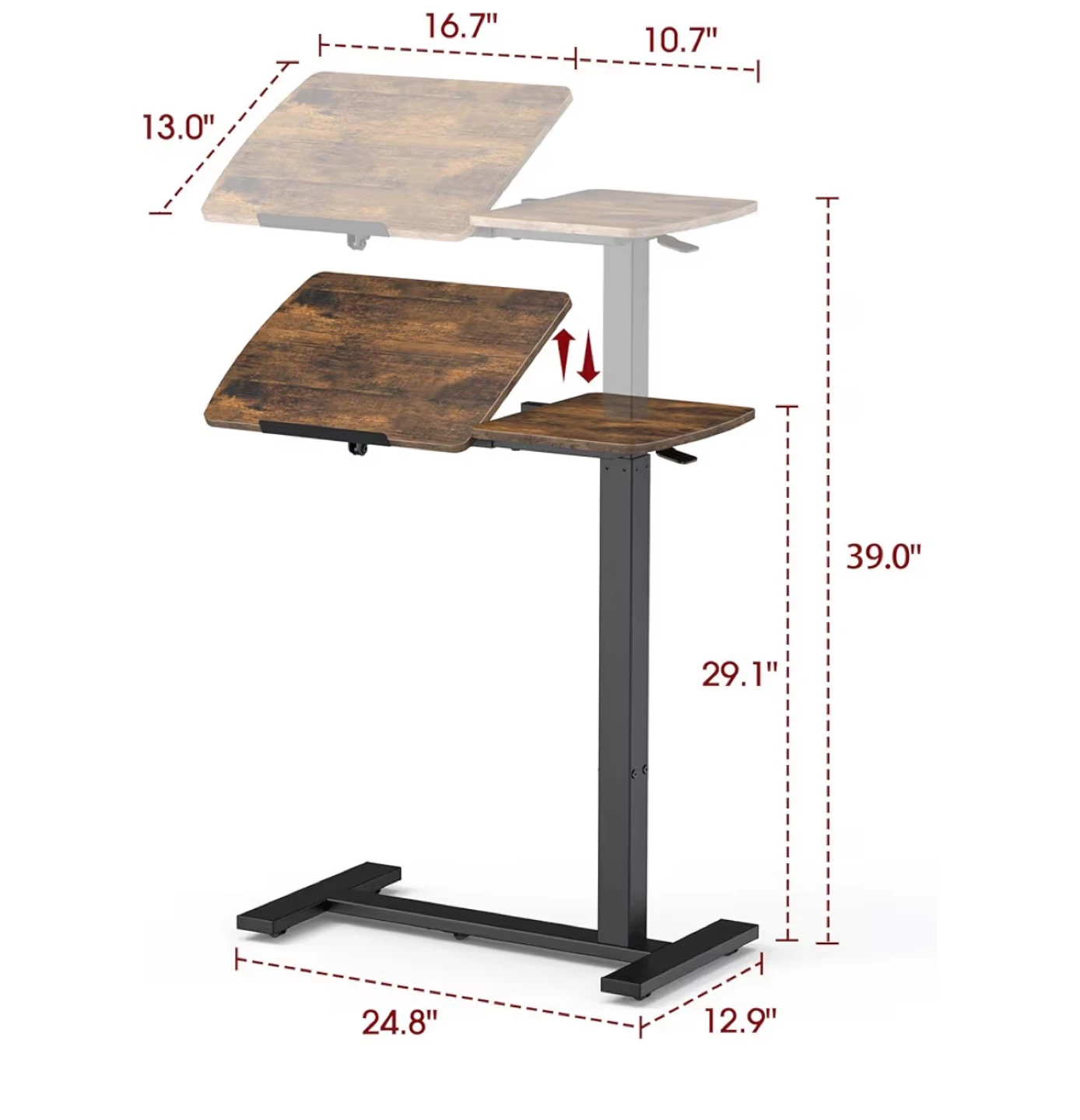 Overbed Bedside Table with Wheels (Brown) - photo 2