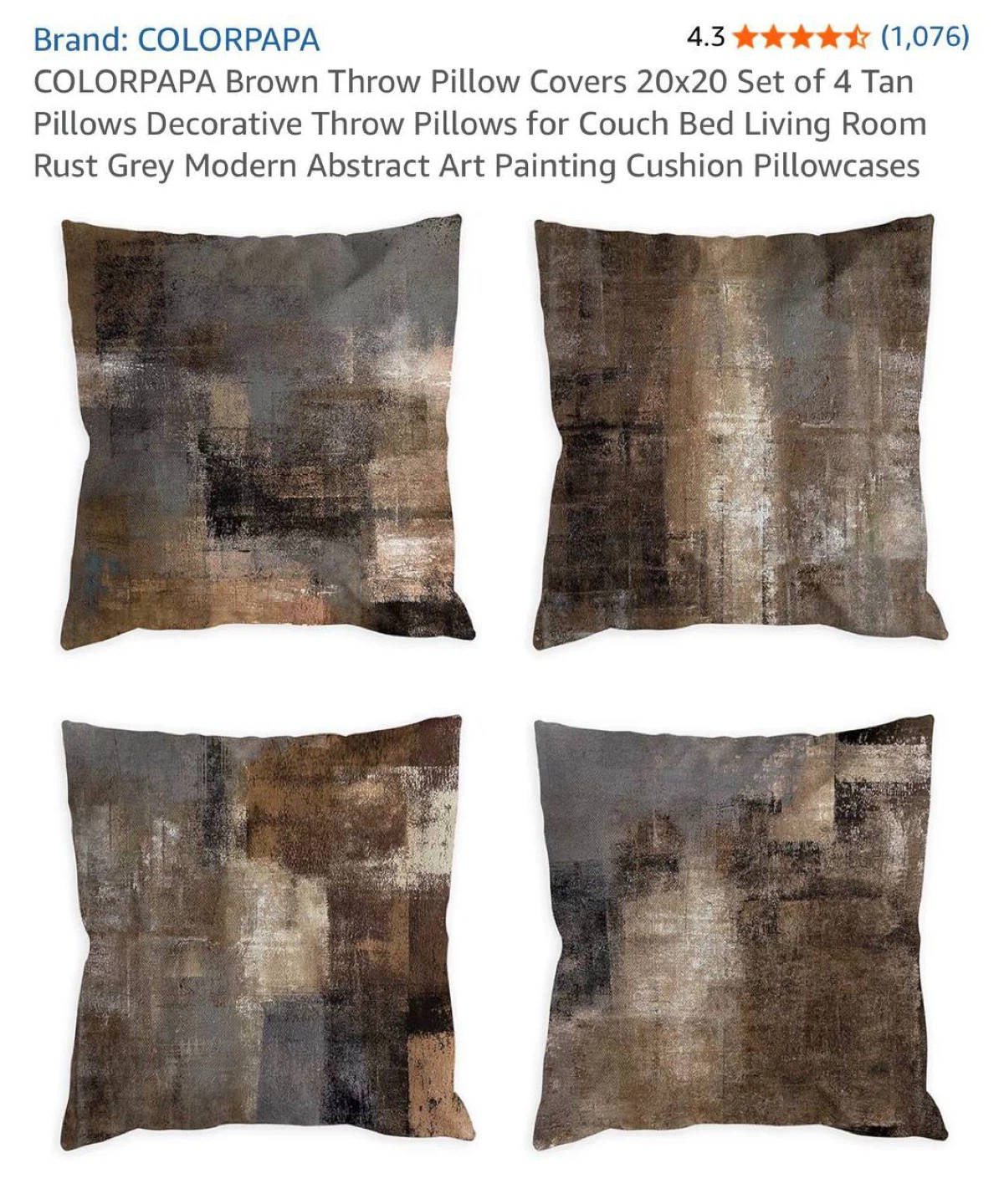 COLOR-PAPA Throw Pillow Covers Set of 4 - 20x20 Tan Abstract
