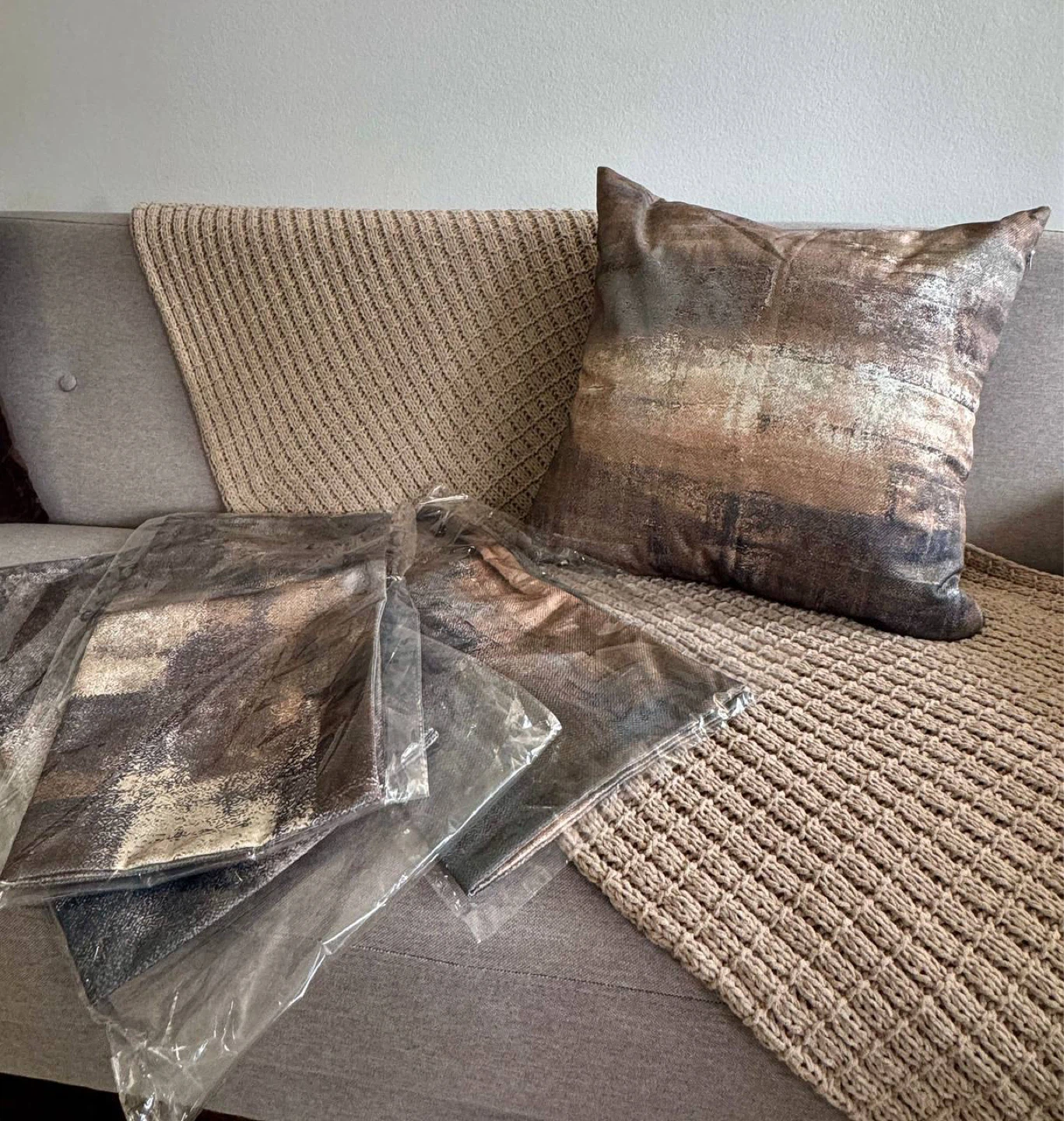COLOR-PAPA Throw Pillow Covers Set of 4 - 20x20 Tan Abstract - photo 2
