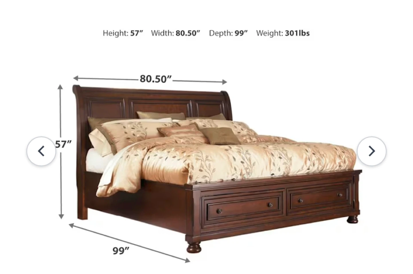 Dark Wood Sleigh Bed Frame with Drawers - photo 2