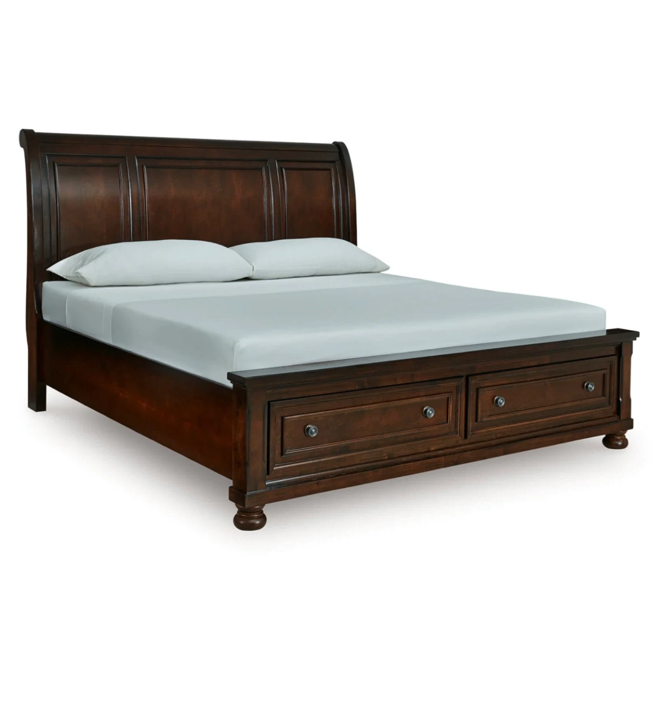 Dark Wood Sleigh Bed Frame with Drawers
