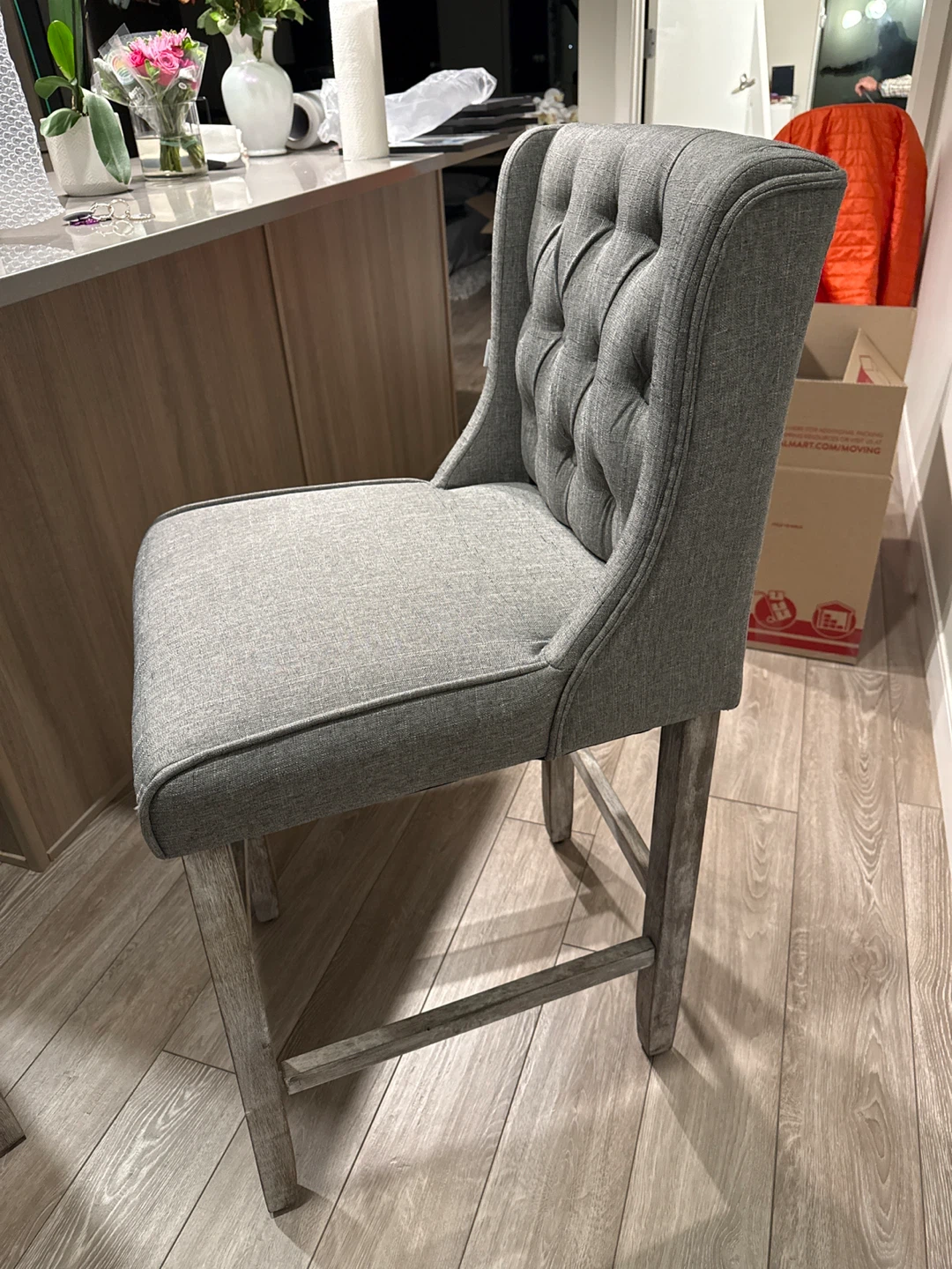 Grey Tufted Counter Height Bar Stools (Set of 2) - photo 2