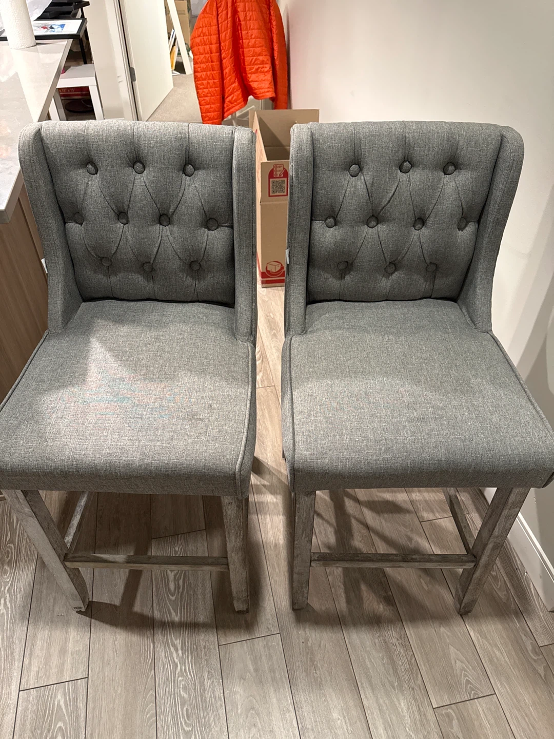 Grey Tufted Counter Height Bar Stools (Set of 2)