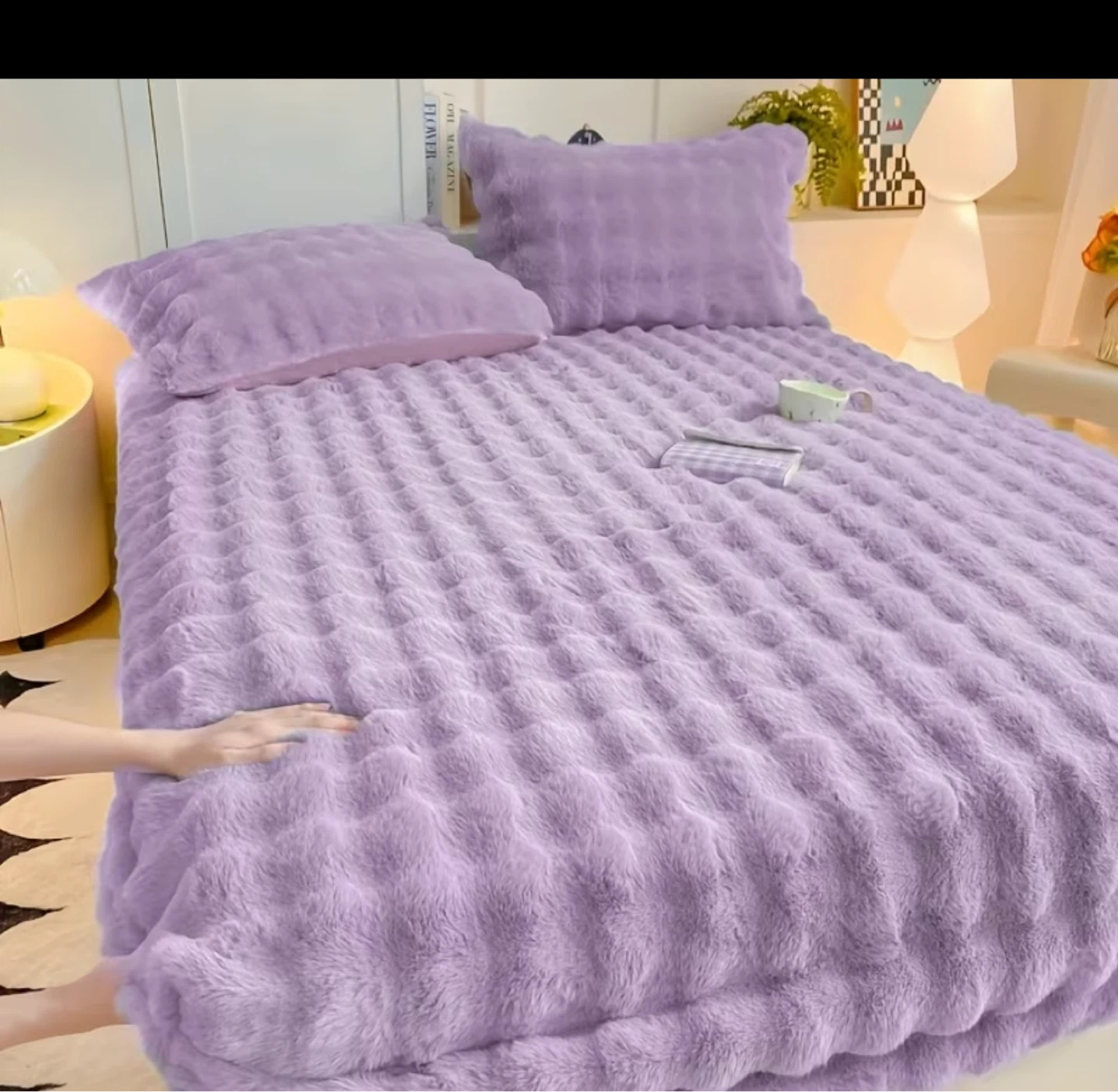 Plush Faux Fur Bedding Set - Lavender⚽️