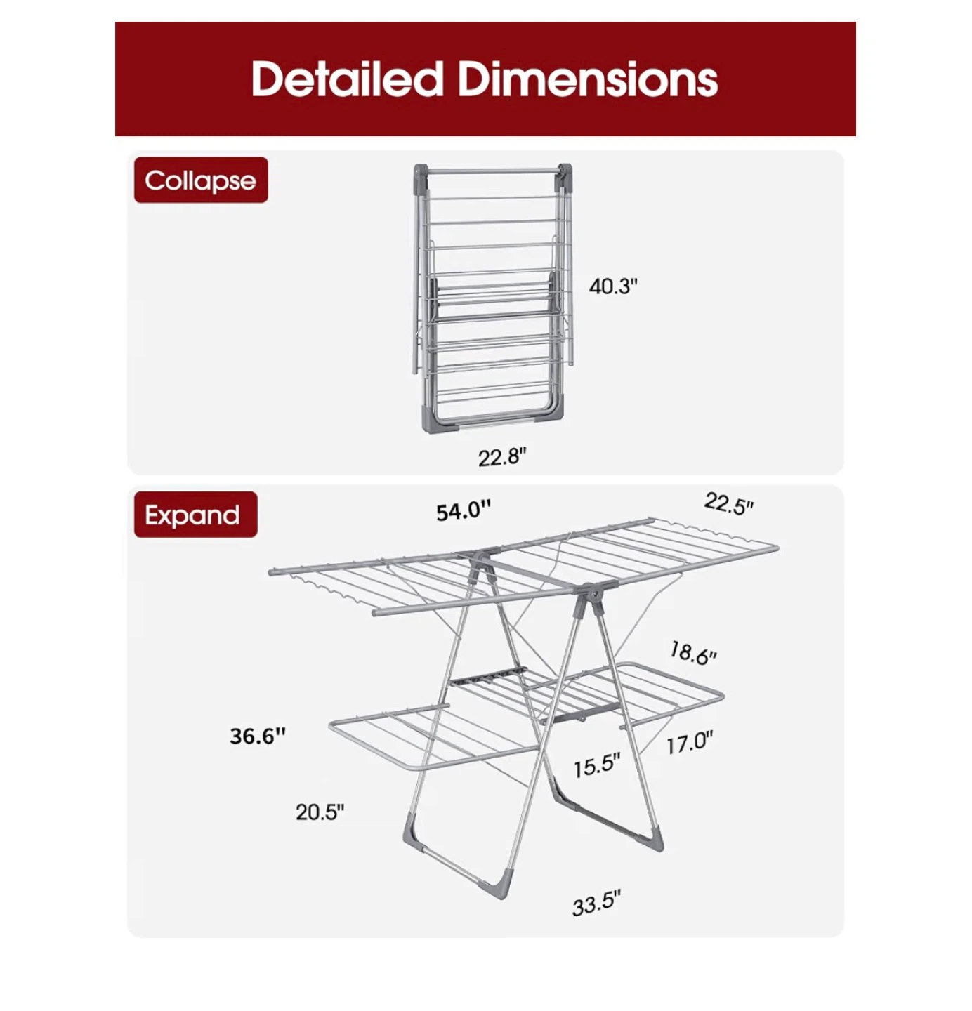 Foldable 2-Level Laundry Clothes Drying Rack (Gray) - photo 2