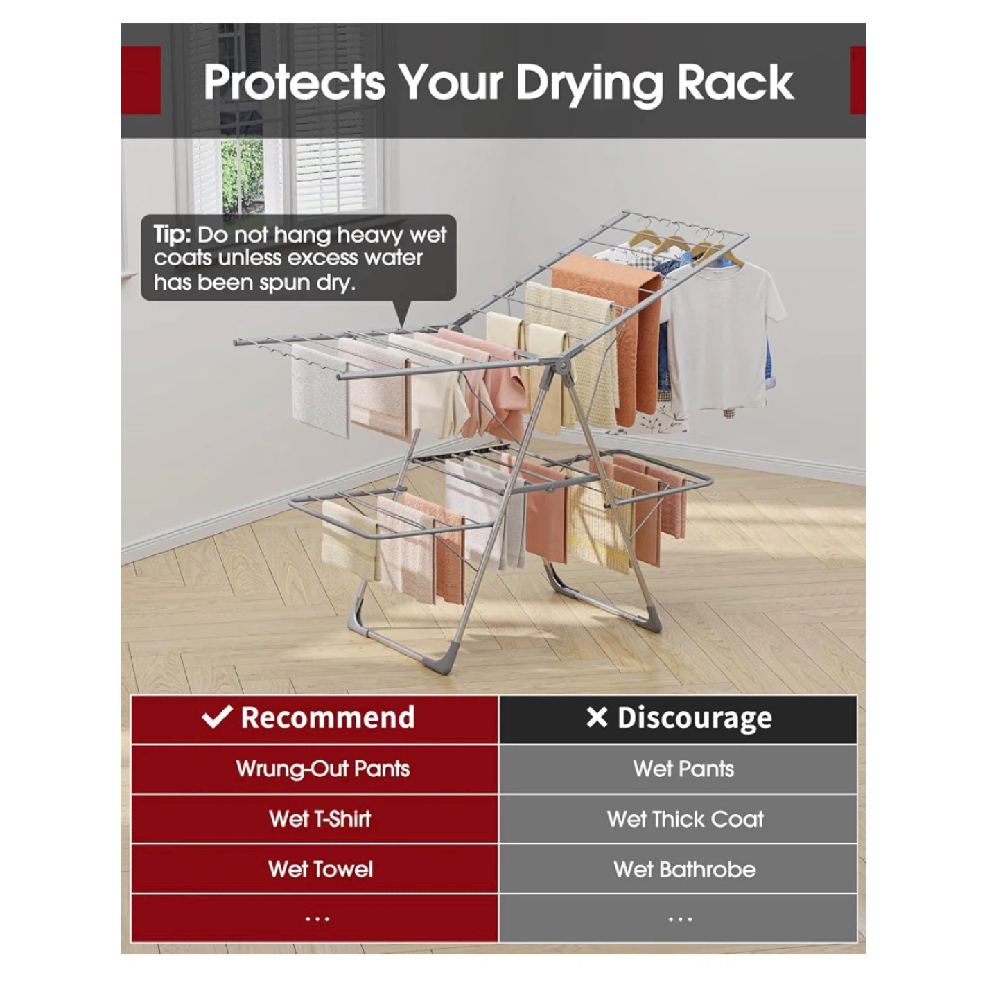 Foldable 2-Level Laundry Clothes Drying Rack (Gray) - photo 3