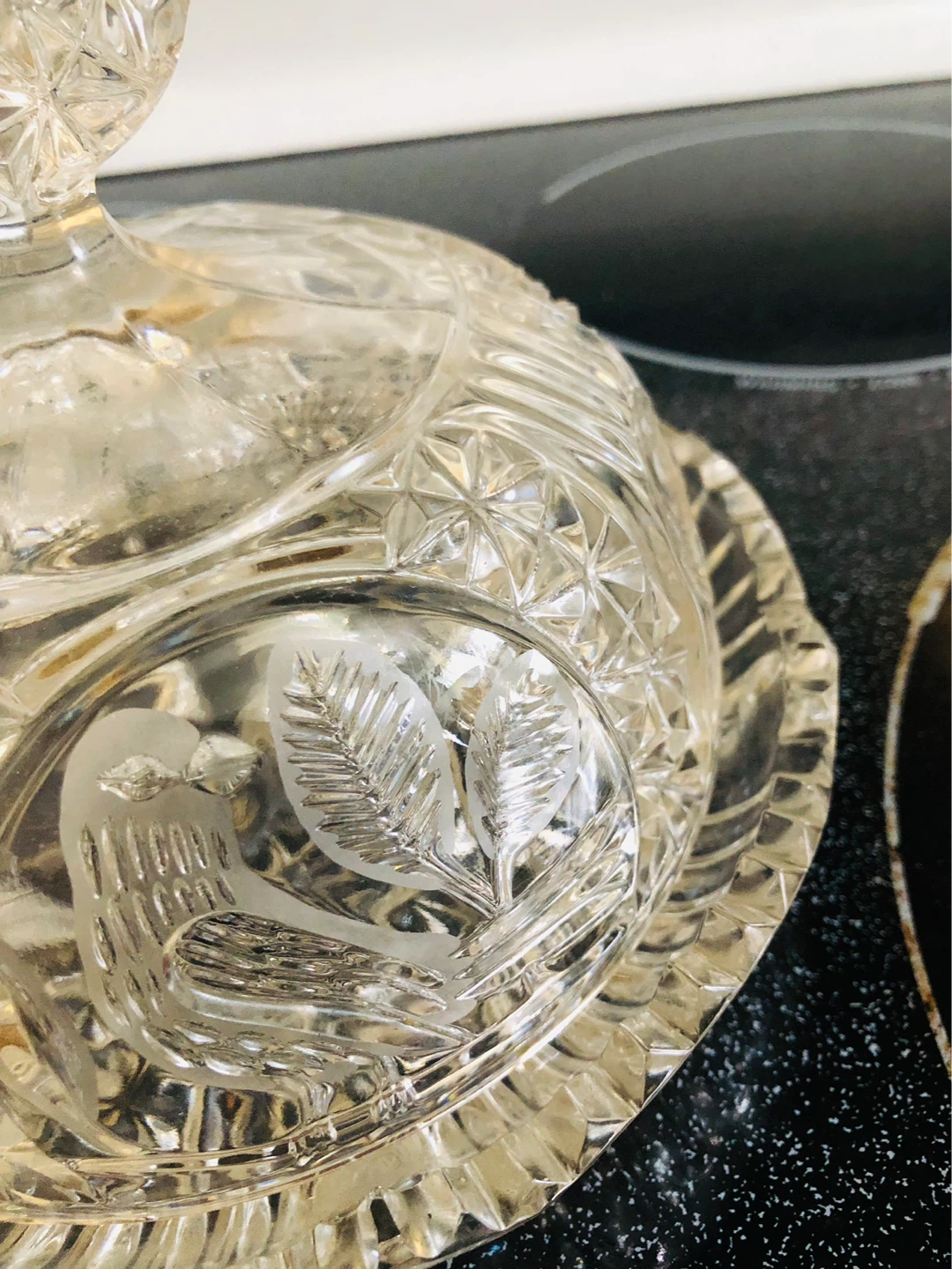 Crystal butter/ cheese Dish with Bird Design