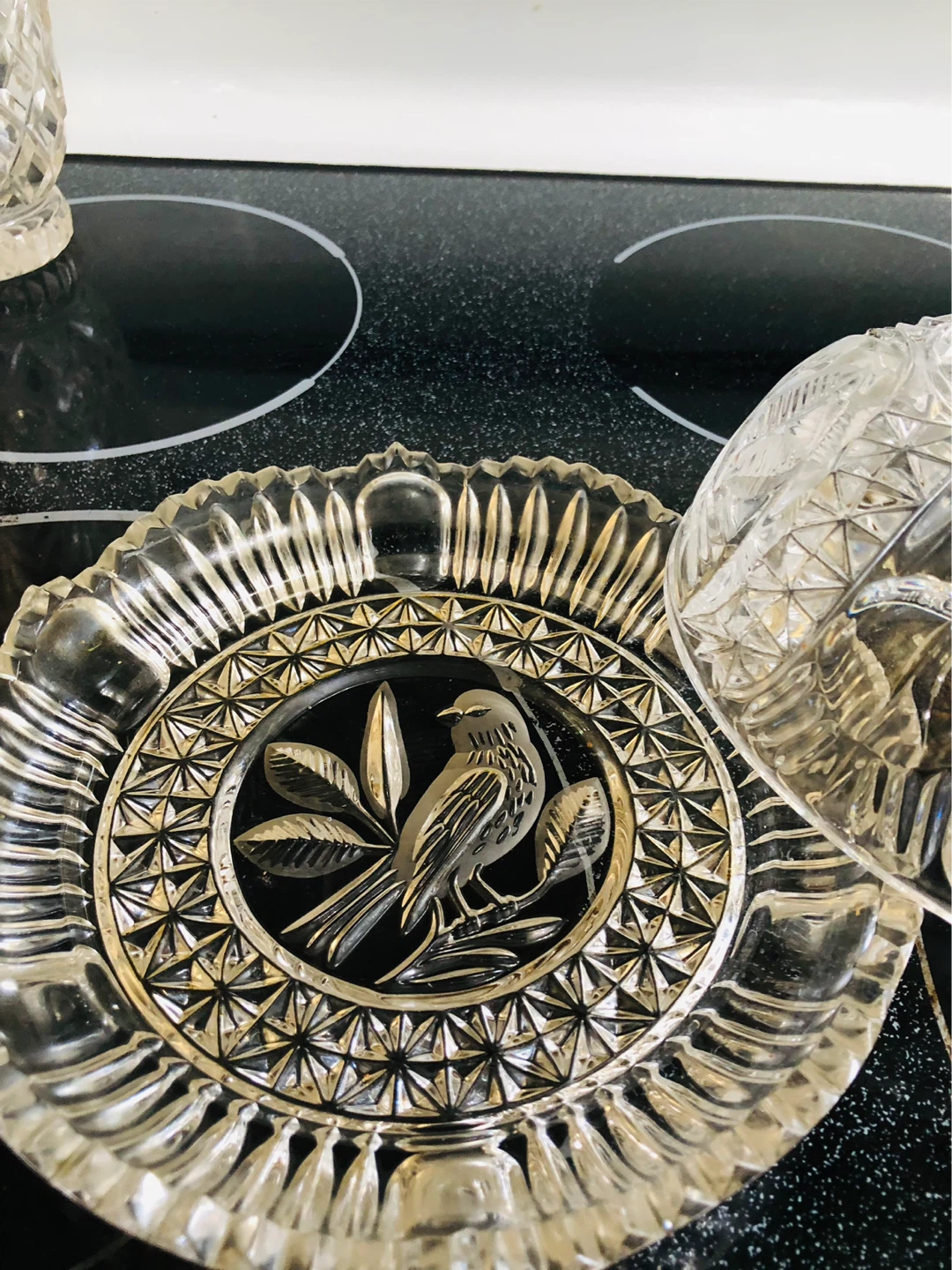Crystal butter/ cheese Dish with Bird Design - photo 2