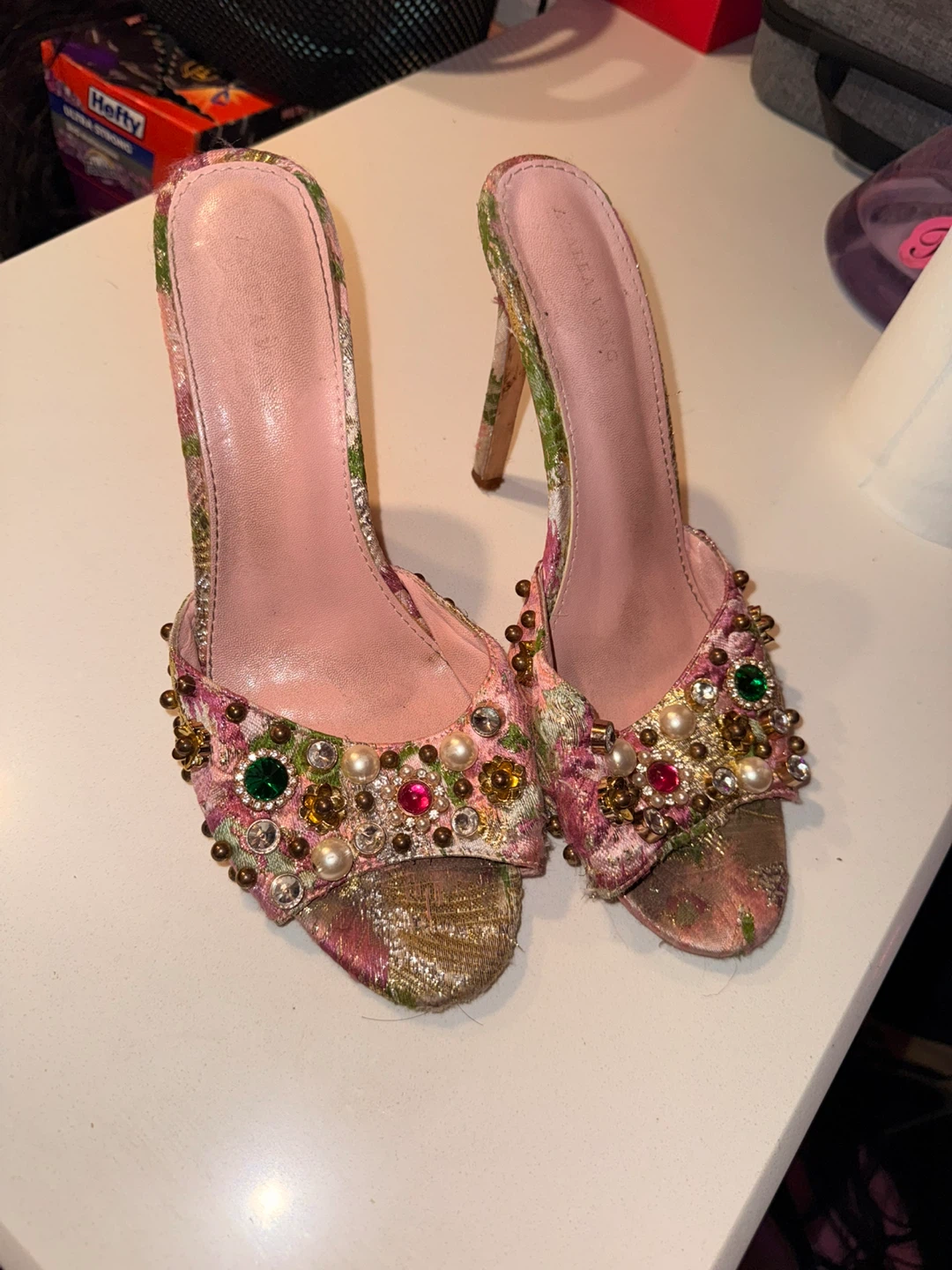 Vera Wang Embellished Floral Heels