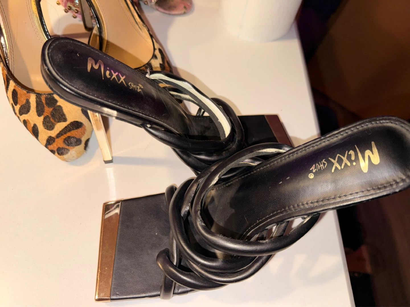 Mixx Shoes Black Strappy Square Toe Heels - photo 3