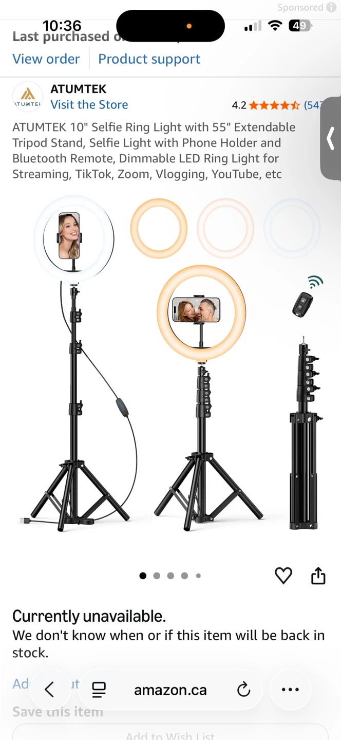 ATUMTEK 10" Selfie Ring Light with 55" Tripod Stand - photo 2