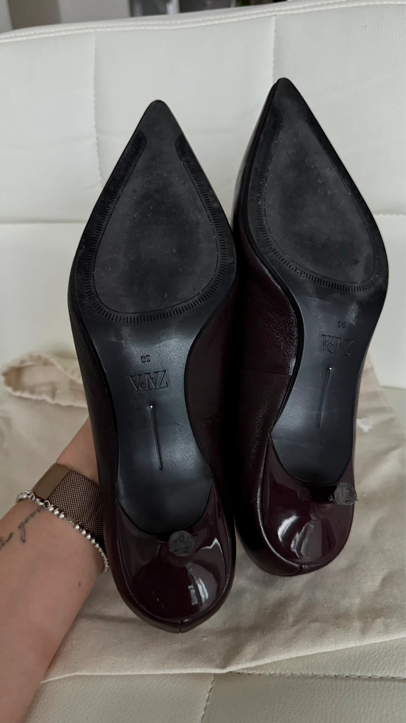 ZARA genuine leather kitten heels chocolate brown size 38 - photo 3
