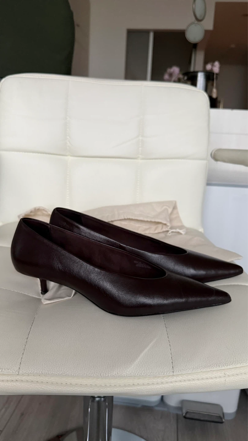 ZARA genuine leather kitten heels chocolate brown size 38 - photo 4
