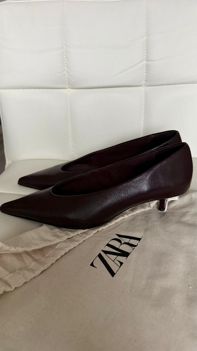 ZARA genuine leather kitten heels chocolate brown size 38
