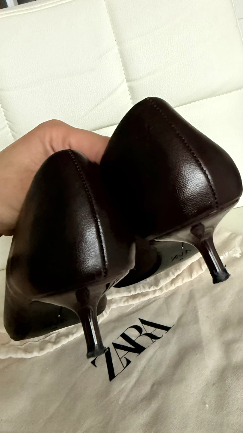 ZARA genuine leather kitten heels chocolate brown size 38 - photo 2