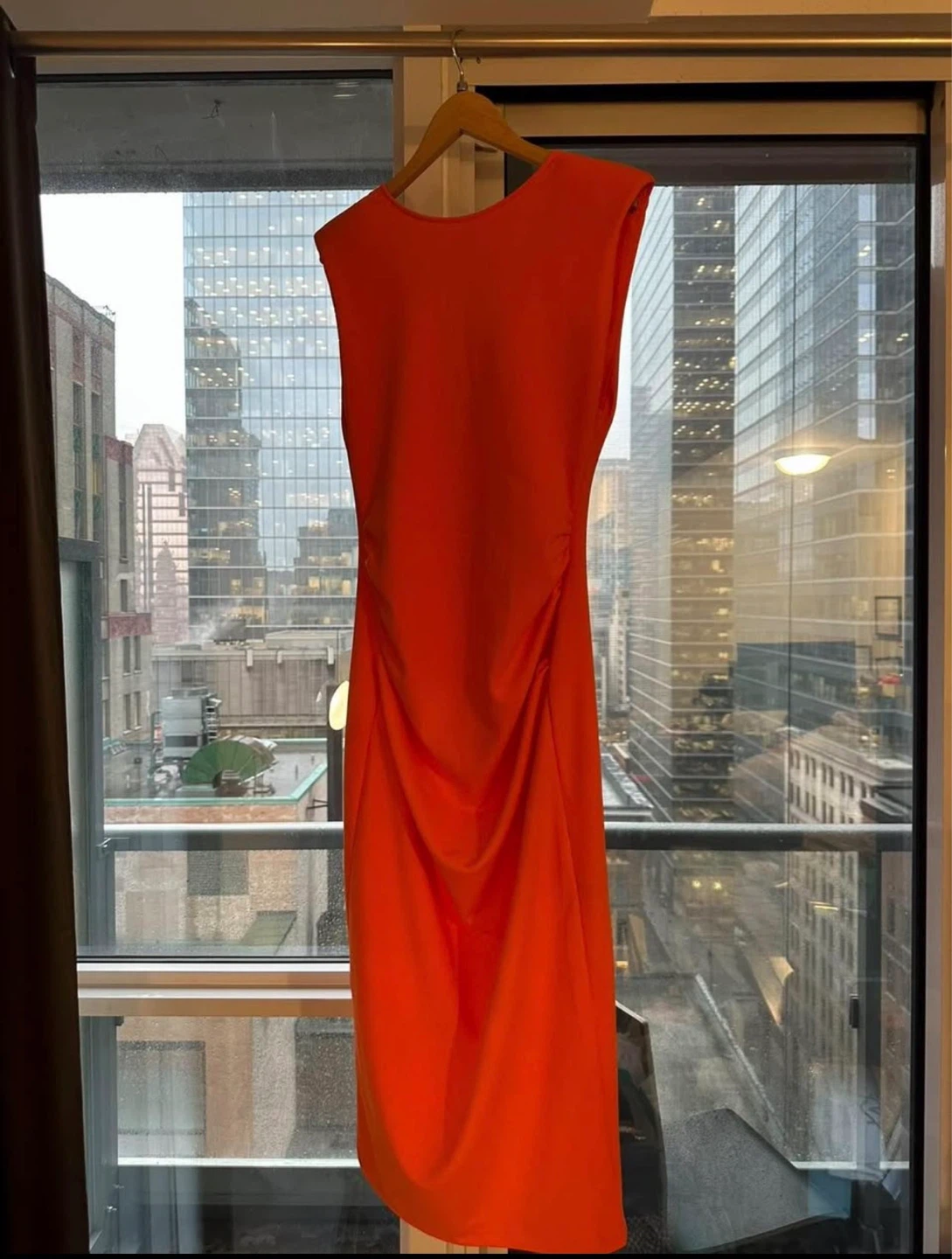 Orange Shoulder Pad Midi Dress - Size M NEW WITH TAGS