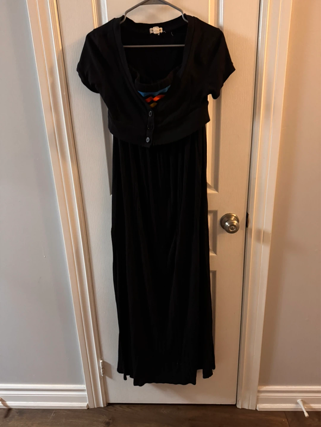 SOF Black Maxi Dress with Striped Bodice & Cardigan - photo 3