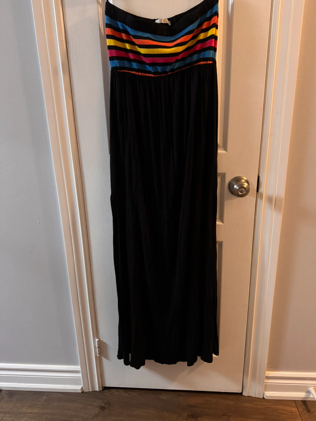 SOF Black Maxi Dress with Striped Bodice & Cardigan