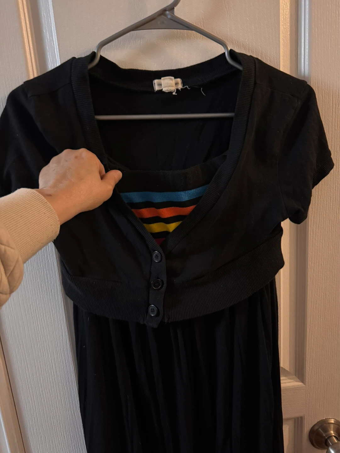 SOF Black Maxi Dress with Striped Bodice & Cardigan - photo 2