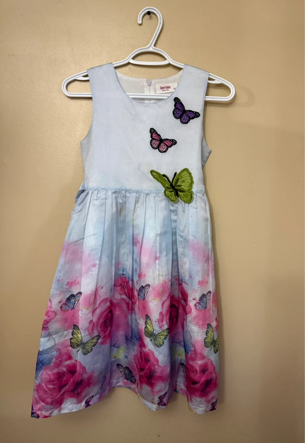 Kids Blue Dress size 12 with Butterflies & Flowers