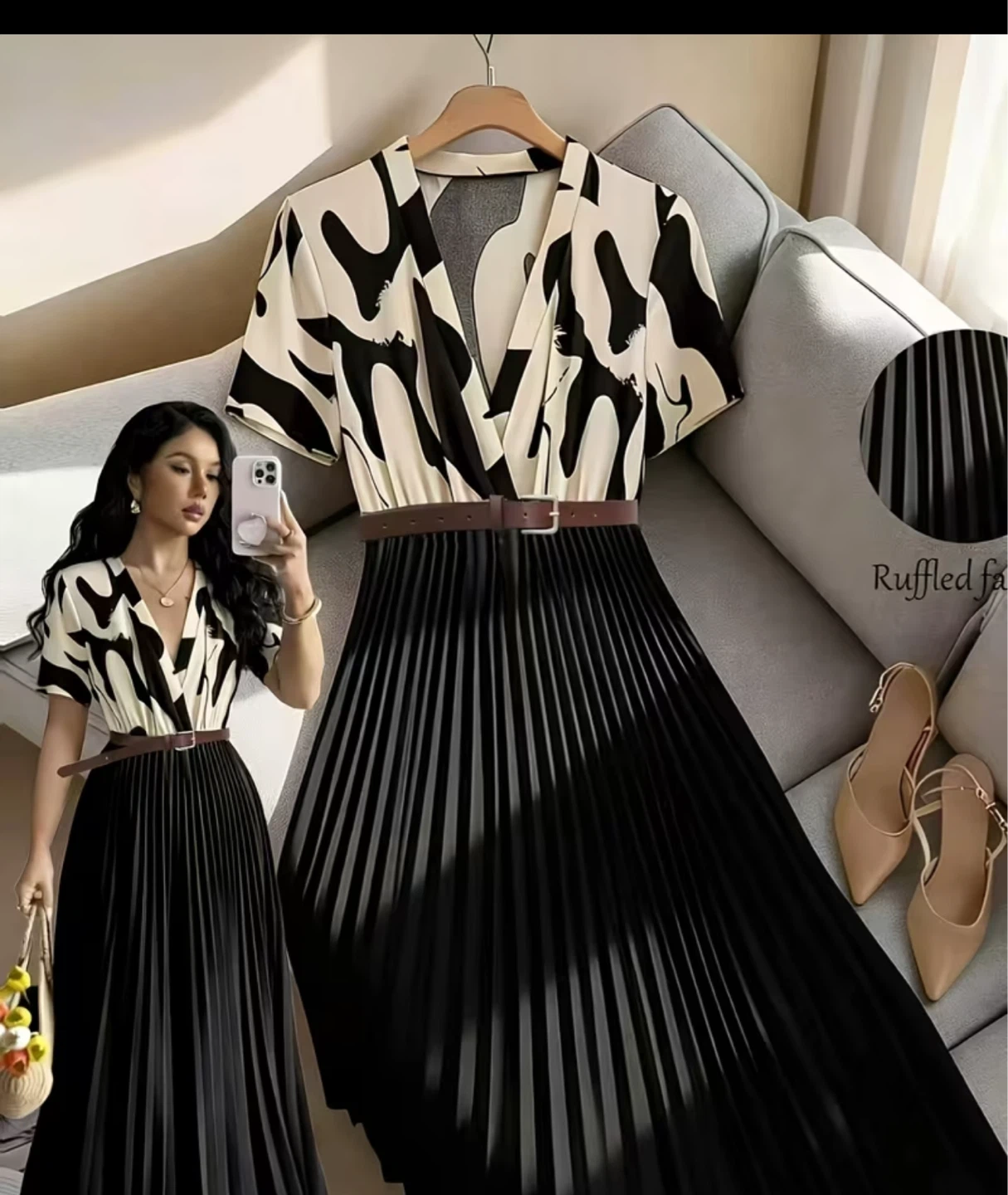 Women's Black and White Print Maxi Dress⚽️