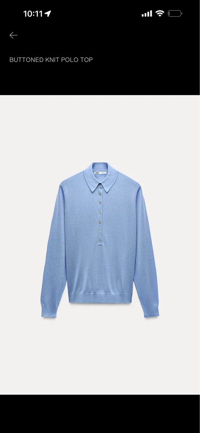 Zara Buttoned Knit Polo Top - Medium, Blue