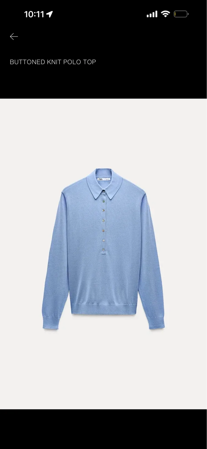 Zara Buttoned Knit Polo Top - Medium, Blue