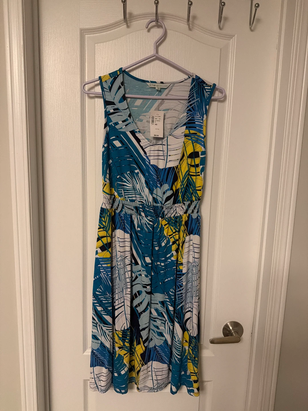 Cleo Blue & Yellow Tropical Print Dress - size XS