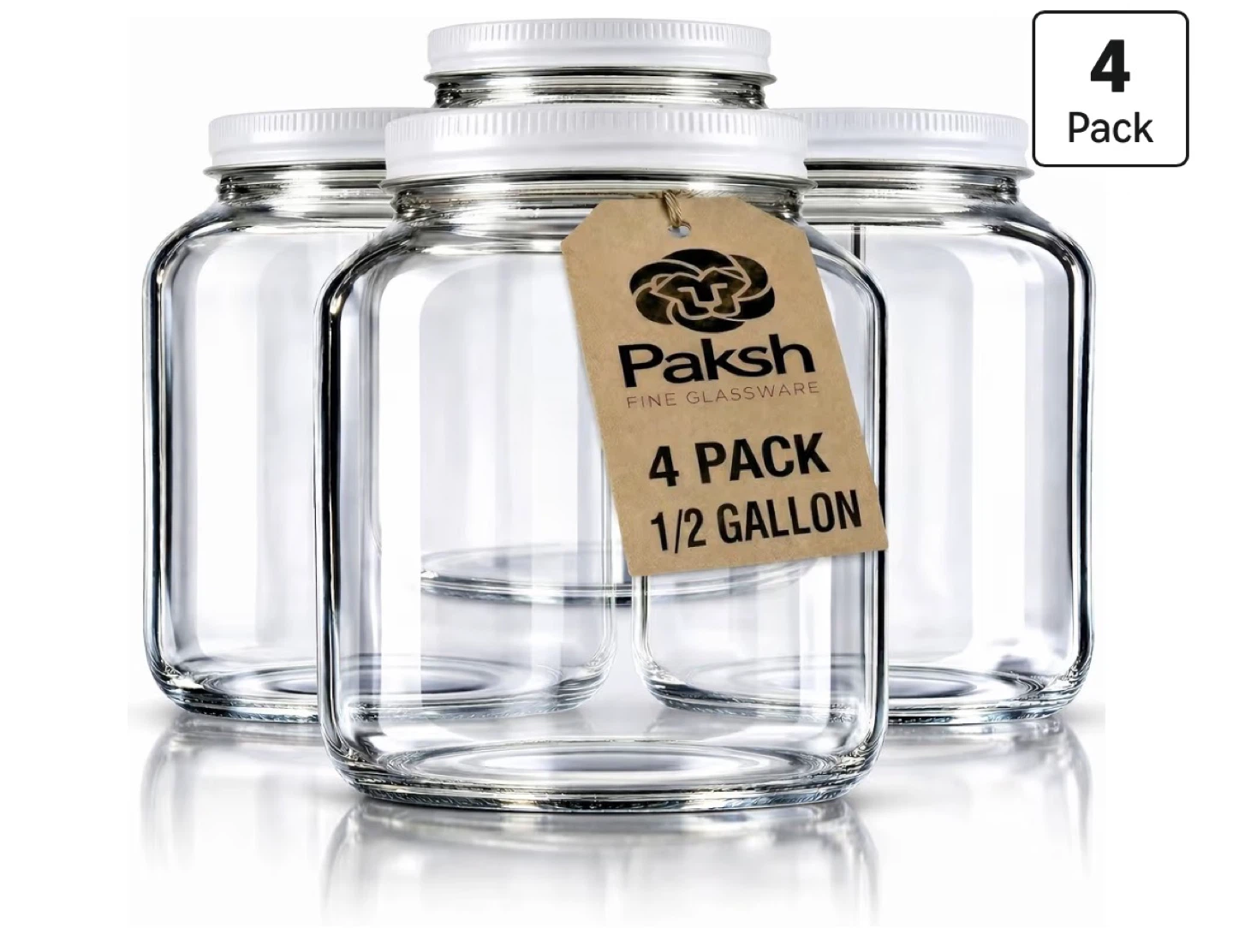 Paksh Fine Glassware 4 Pack Half Gallon Jars
