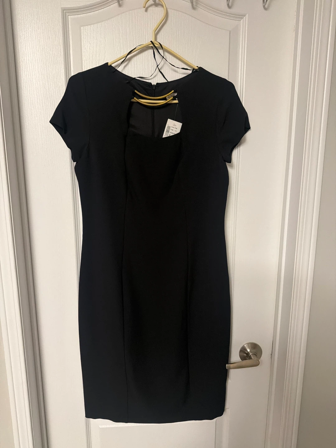 Cleo Black Sheath Dress with Gold Neck Detail - size 2