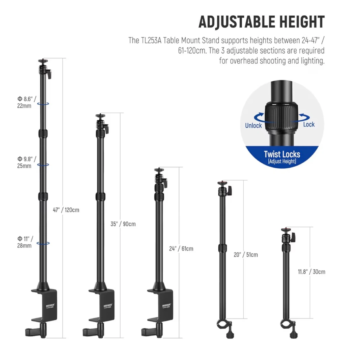 Neewer Telescopic Auxiliary Arm Stand - photo 2