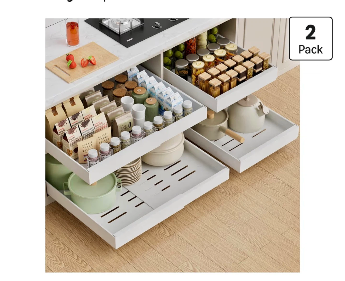 Expandable Cabinet Organizer Pull-Out Drawer 2 Pack