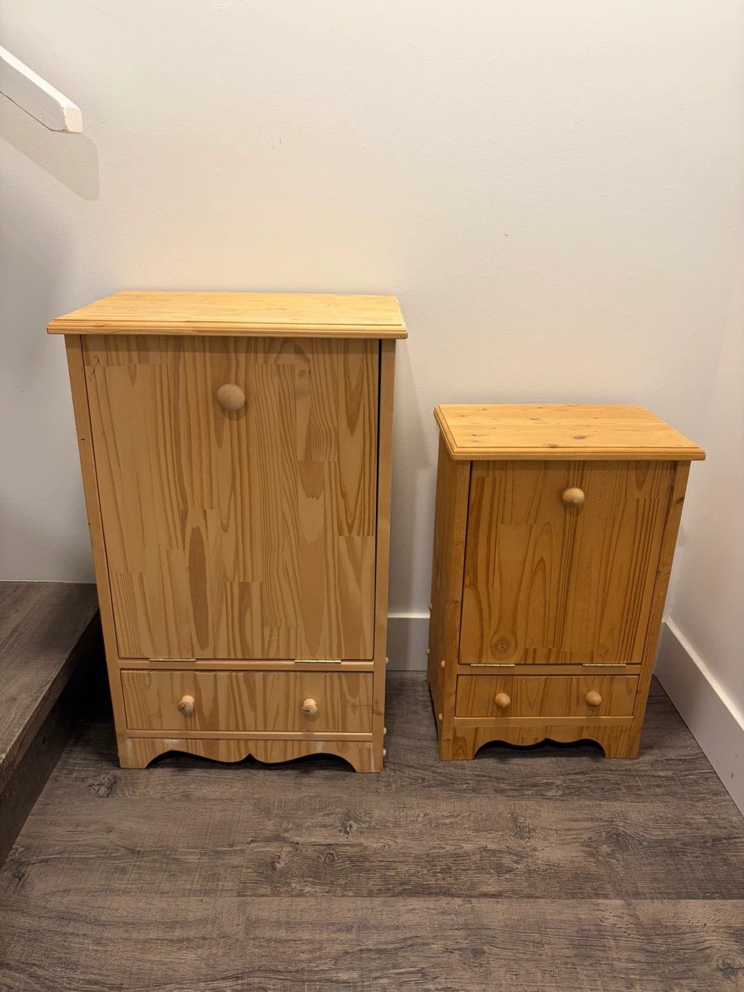 pair of wooden storage cabinet for $60