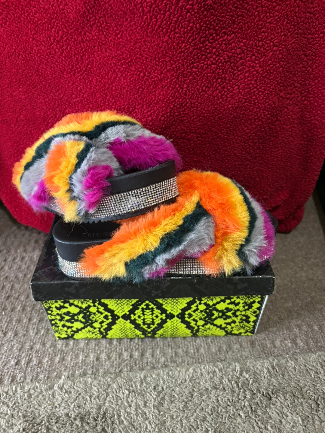 Colorful Faux Fur Slides