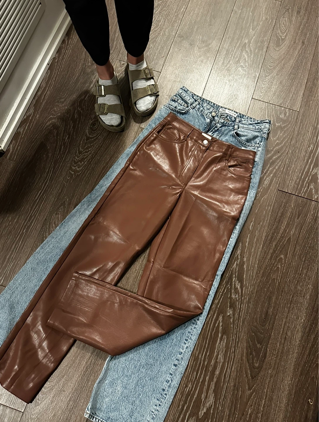 Brown Faux Leather Pants Aritzia 8