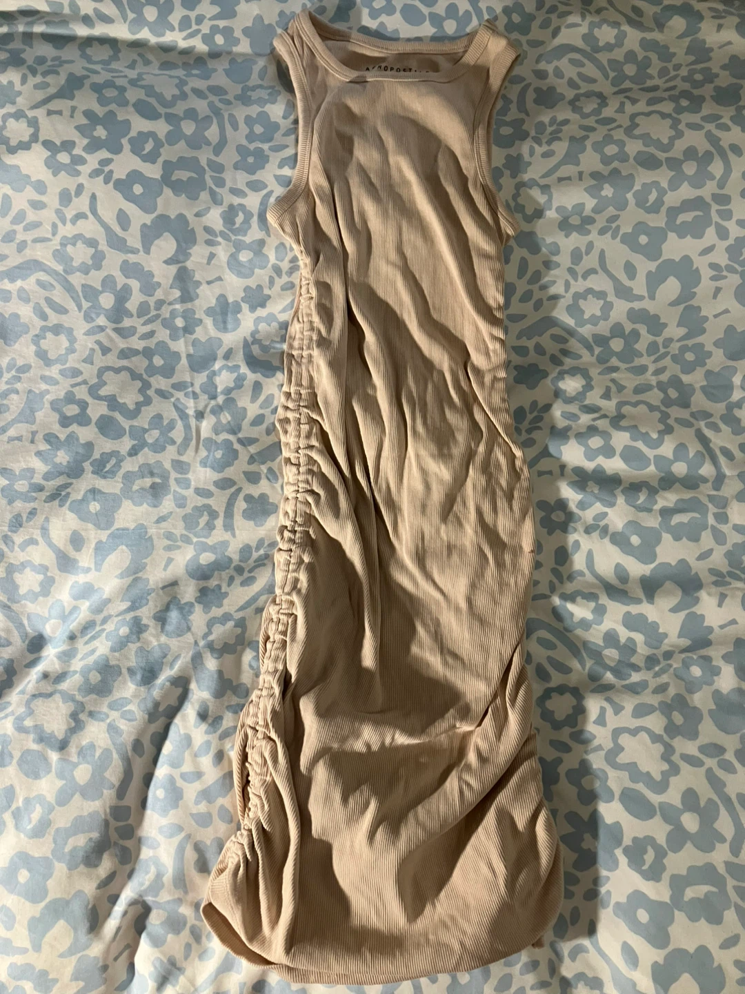 AEROPOSTALE Ribbed Ruched Tank Dress Beige