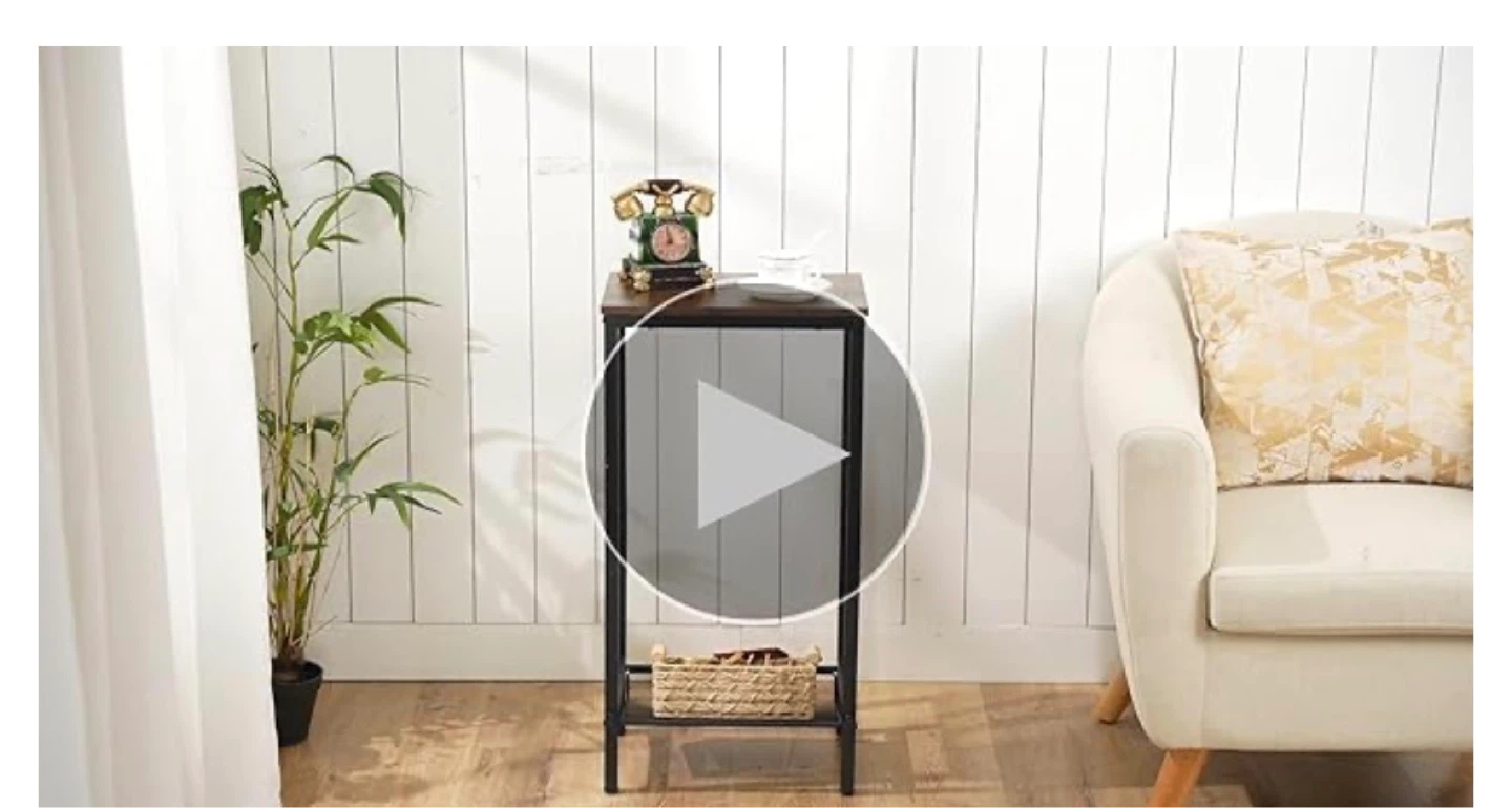 Tall narrow side table with metal mesh shelf - photo 3