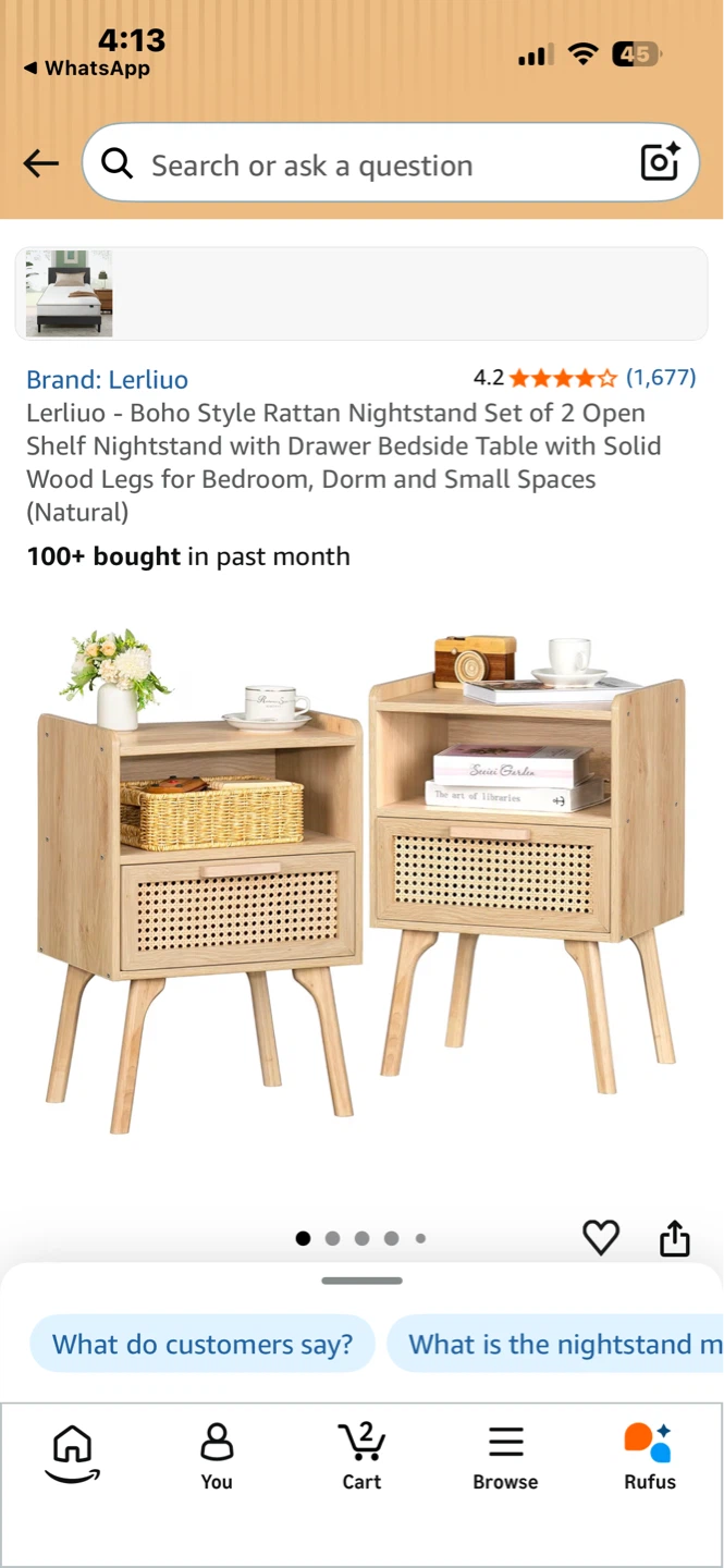 Lerliuo Boho Style Rattan Nightstand