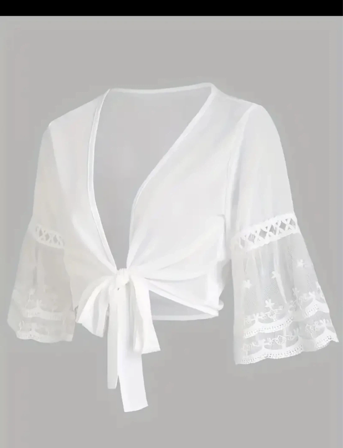 White Tie-Front Lace Sleeve Crop Top⚽️