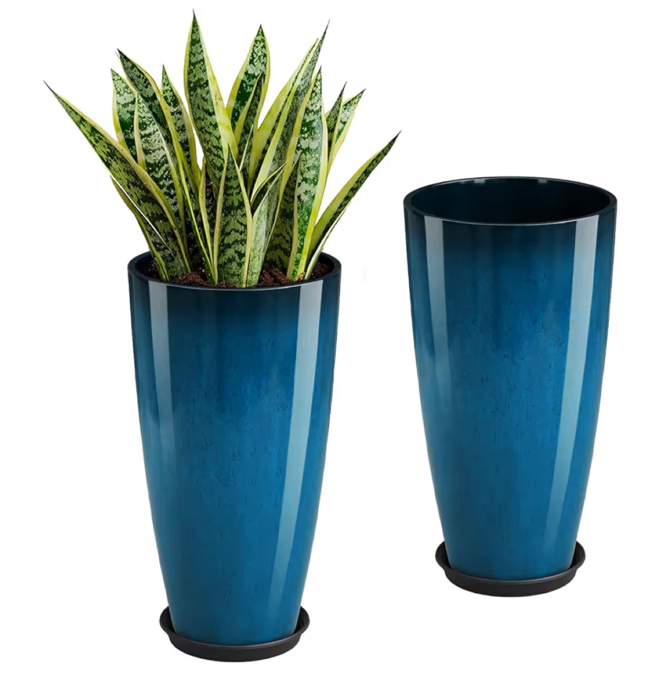 Tall Blue Decorative Planter with Tray