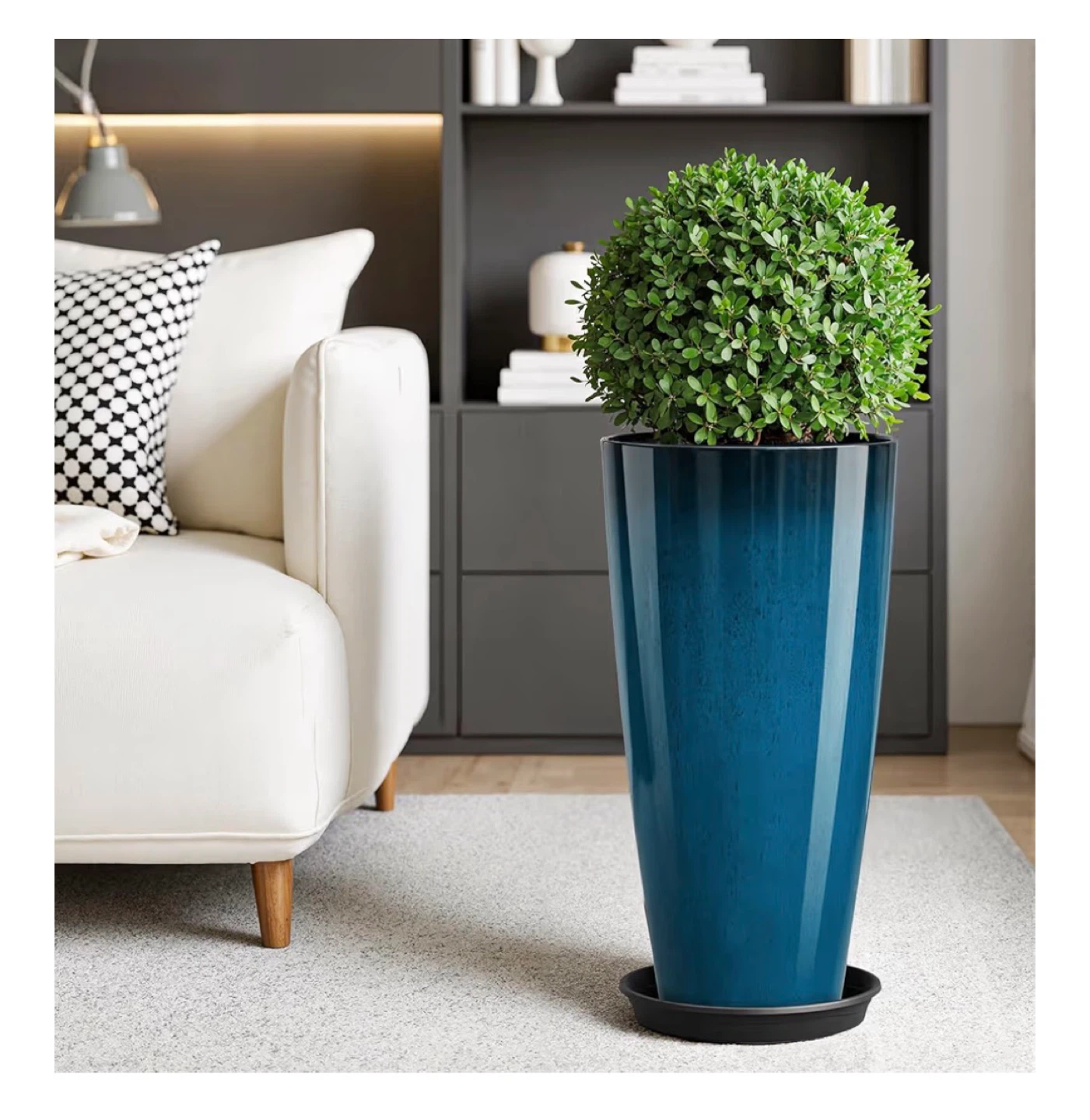 Tall Blue Decorative Planter with Tray - photo 5