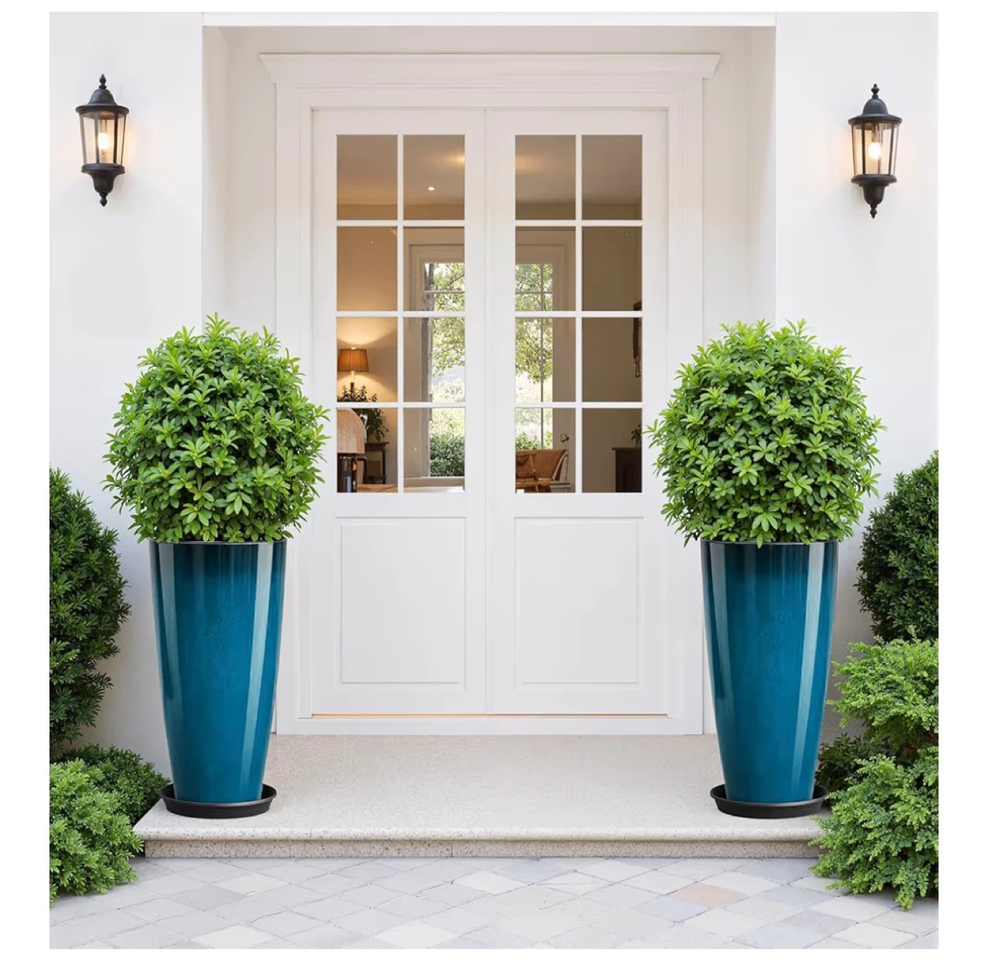 Tall Blue Decorative Planter with Tray - photo 2