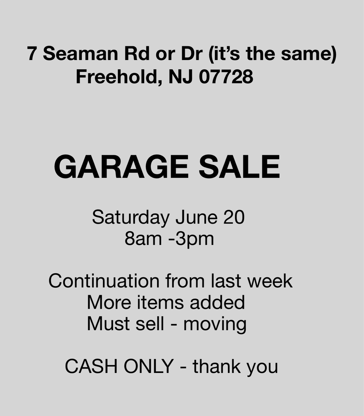GARAGE SALE - 6/20 Freehold, NJ