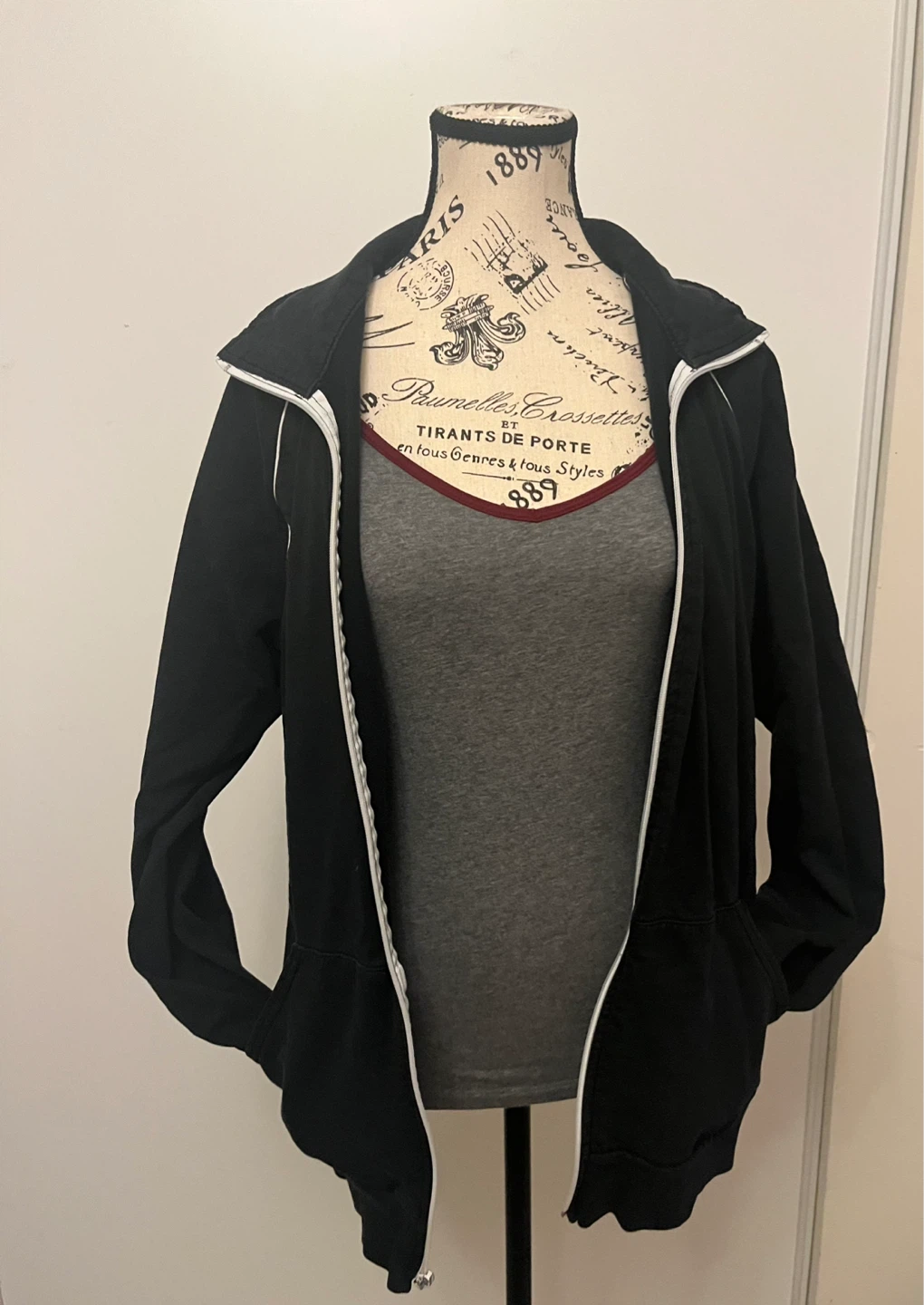 Black Zip-Up Hoodie with Skeleton
