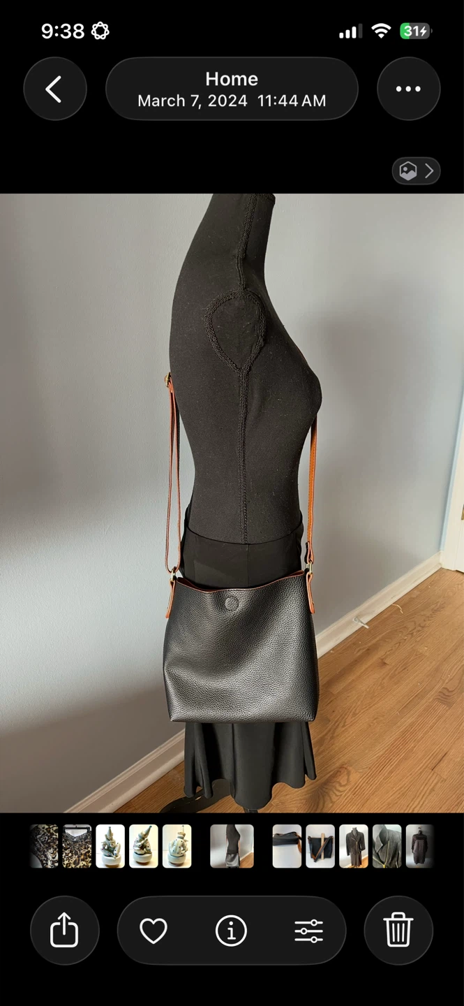 Black  PU Leather Crossbody Bag with Tan Trim