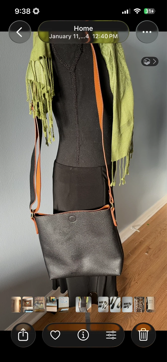 Black  PU Leather Crossbody Bag with Tan Trim - photo 2