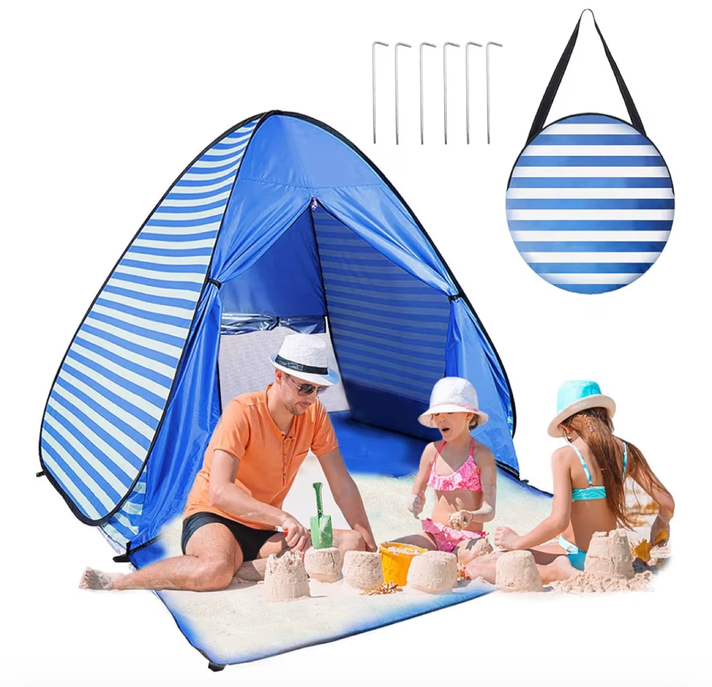 Blue Pop-Up Beach Tent Sun Shelter UPF 50+