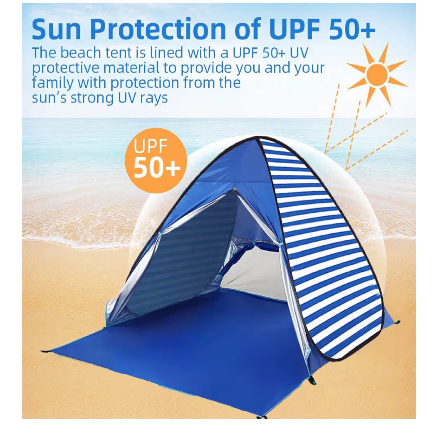 Blue Pop-Up Beach Tent Sun Shelter UPF 50+ - photo 3