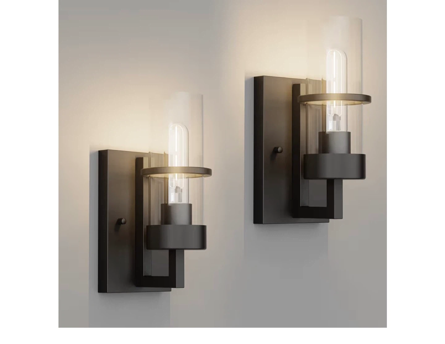 Modern Black Sconce Wall Light with Glass Shade