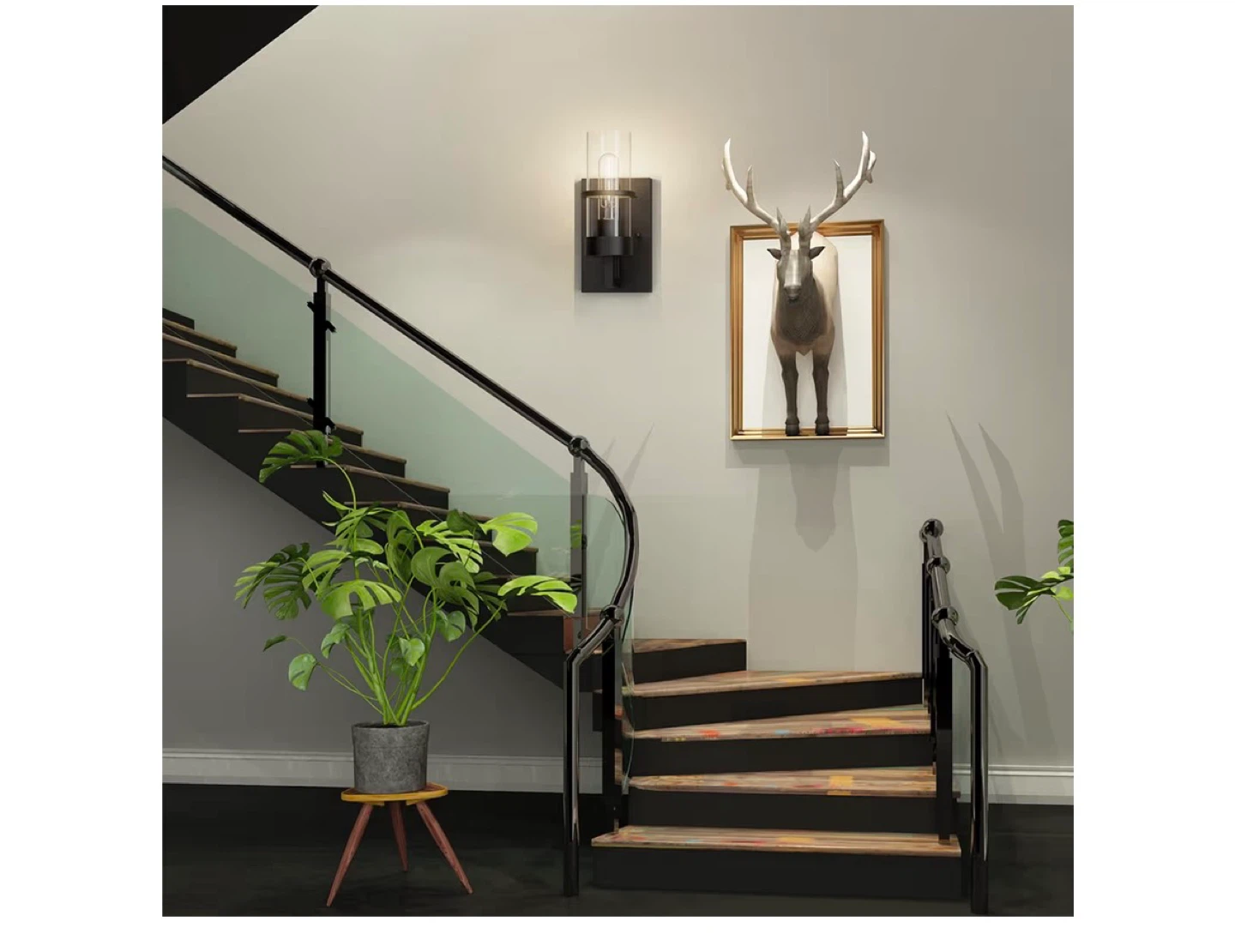 Modern Black Sconce Wall Light with Glass Shade - photo 2